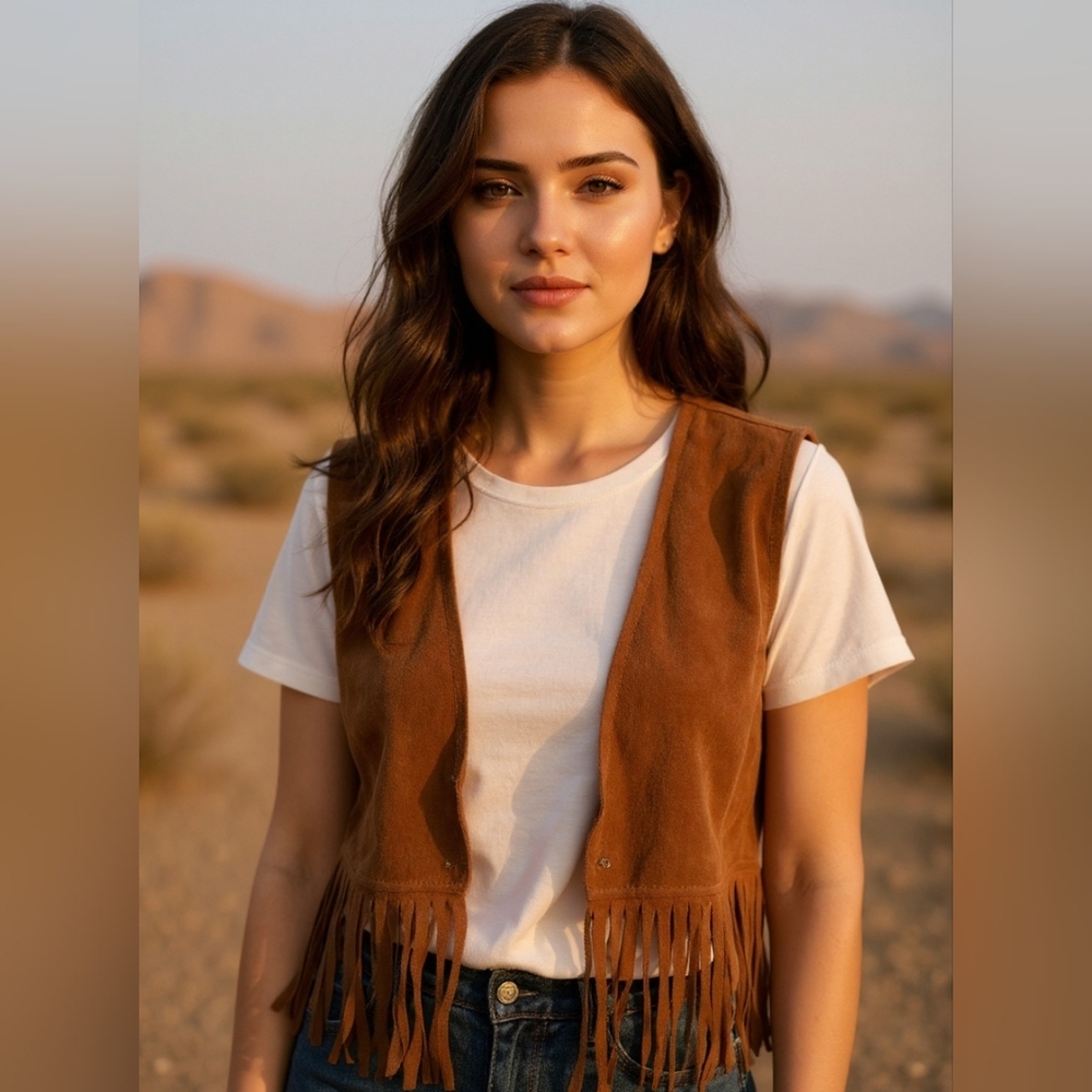 In Girl Brown Fringe Vest NWT